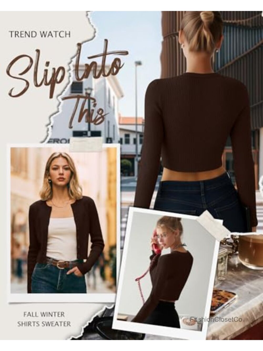 Women's Ribbed Cotton Cropped Cardigan Long Sleeve Open Front Crew Neck - Picture 2 of 6